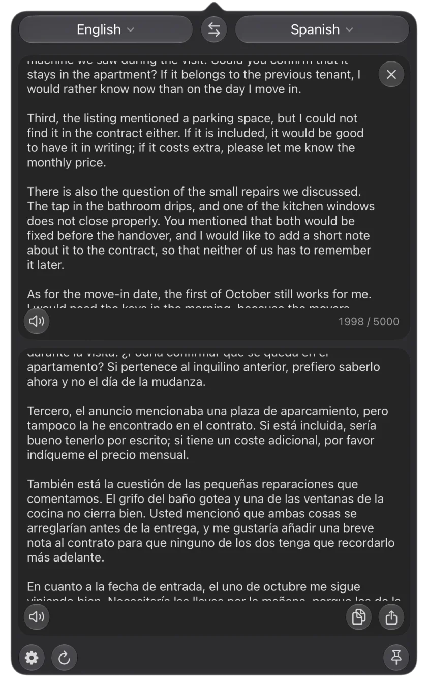 Synced panes: the original above, the translation below, each scrolled to the same paragraph
